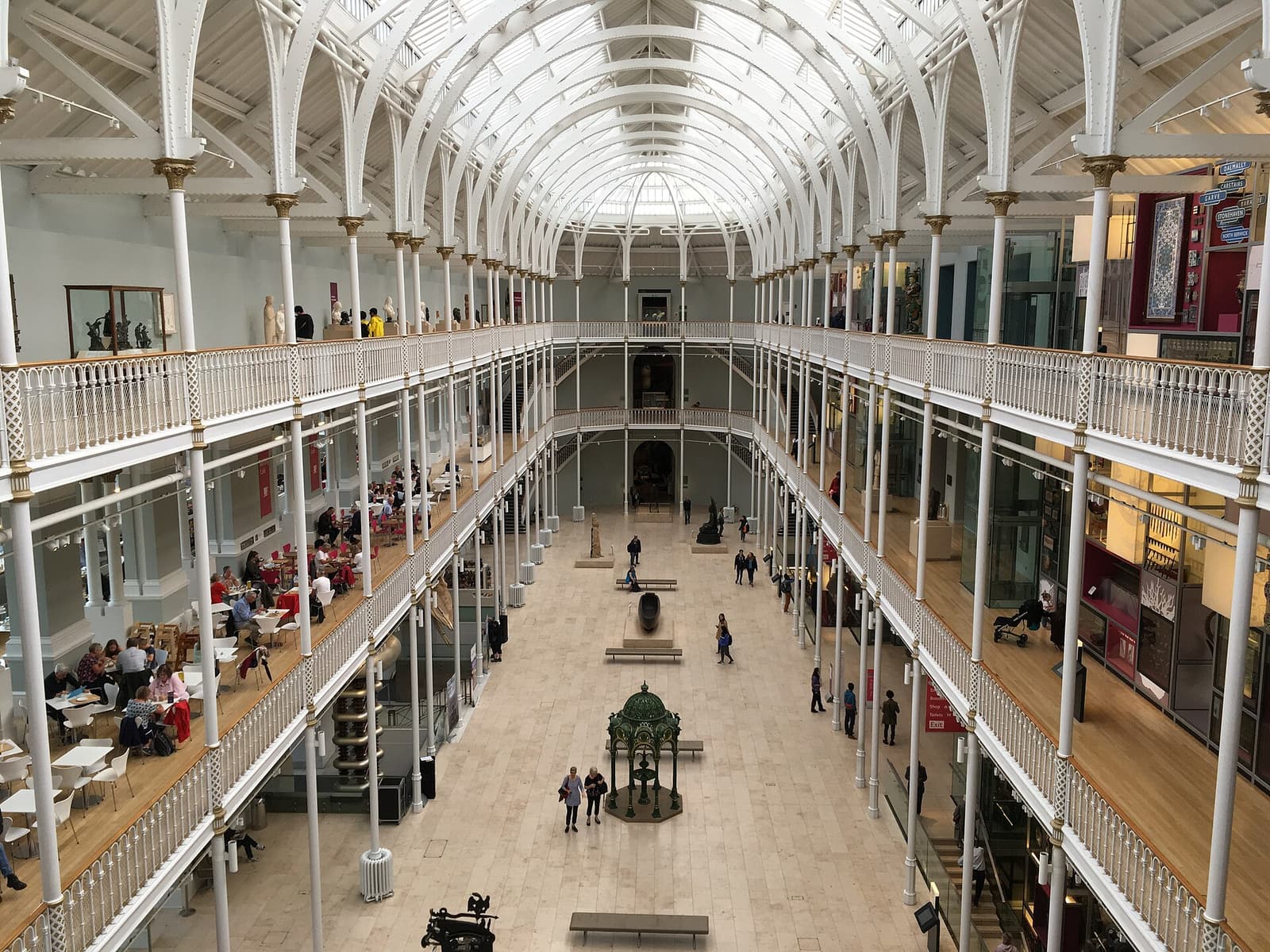 The bright, galleried Victorian Grand Gallery of the National Museum of Scotland