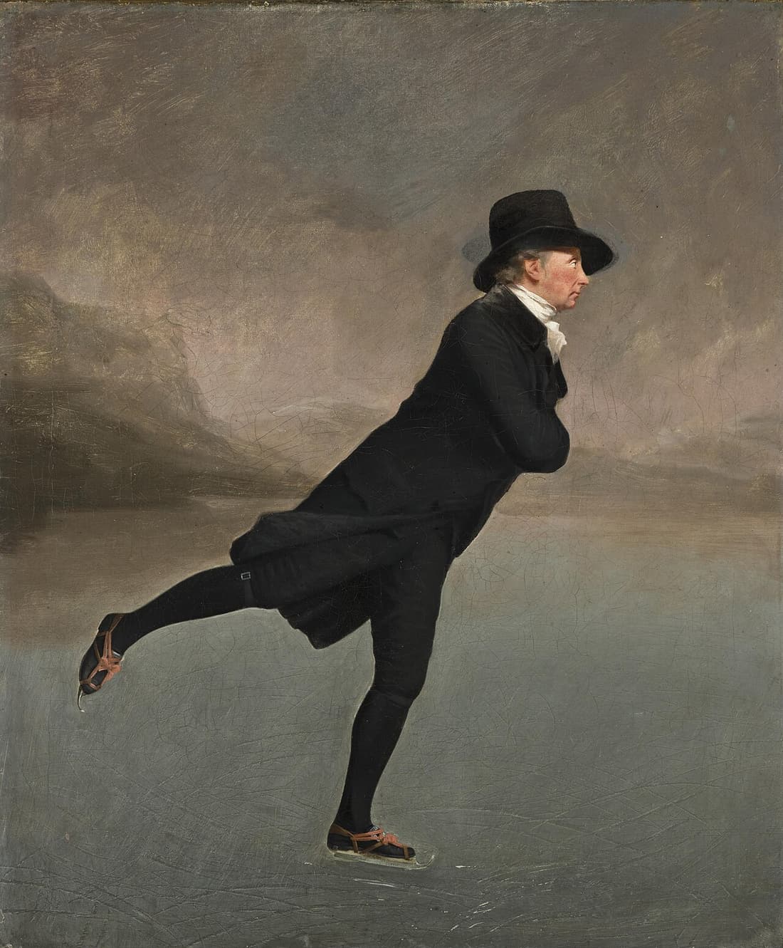 The painting known as The Skating Minister: a clergyman in black skating on Duddingston Loch